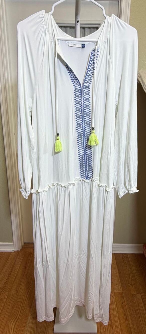 Cabana Life Women L Resort Cruise White Lightweight Cover Up Pool Maxi Dress SPF